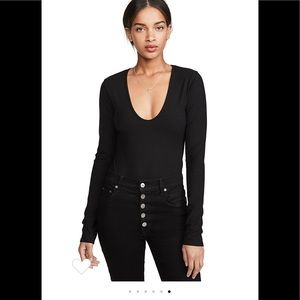 REFORMATION Black Long Sleeve Ribbed Scoop Neck Bodysuit